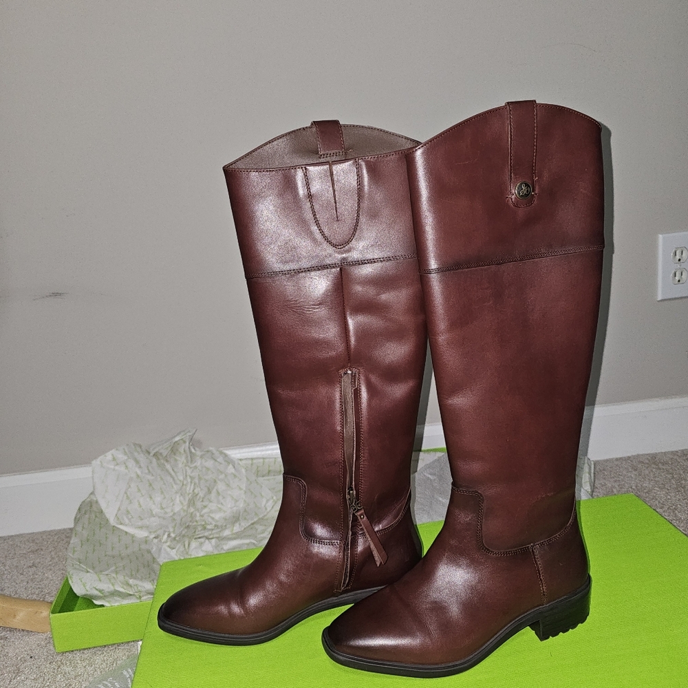 Sam Edelman Drina Terazzo Brown Leather Riding Boots Size 8